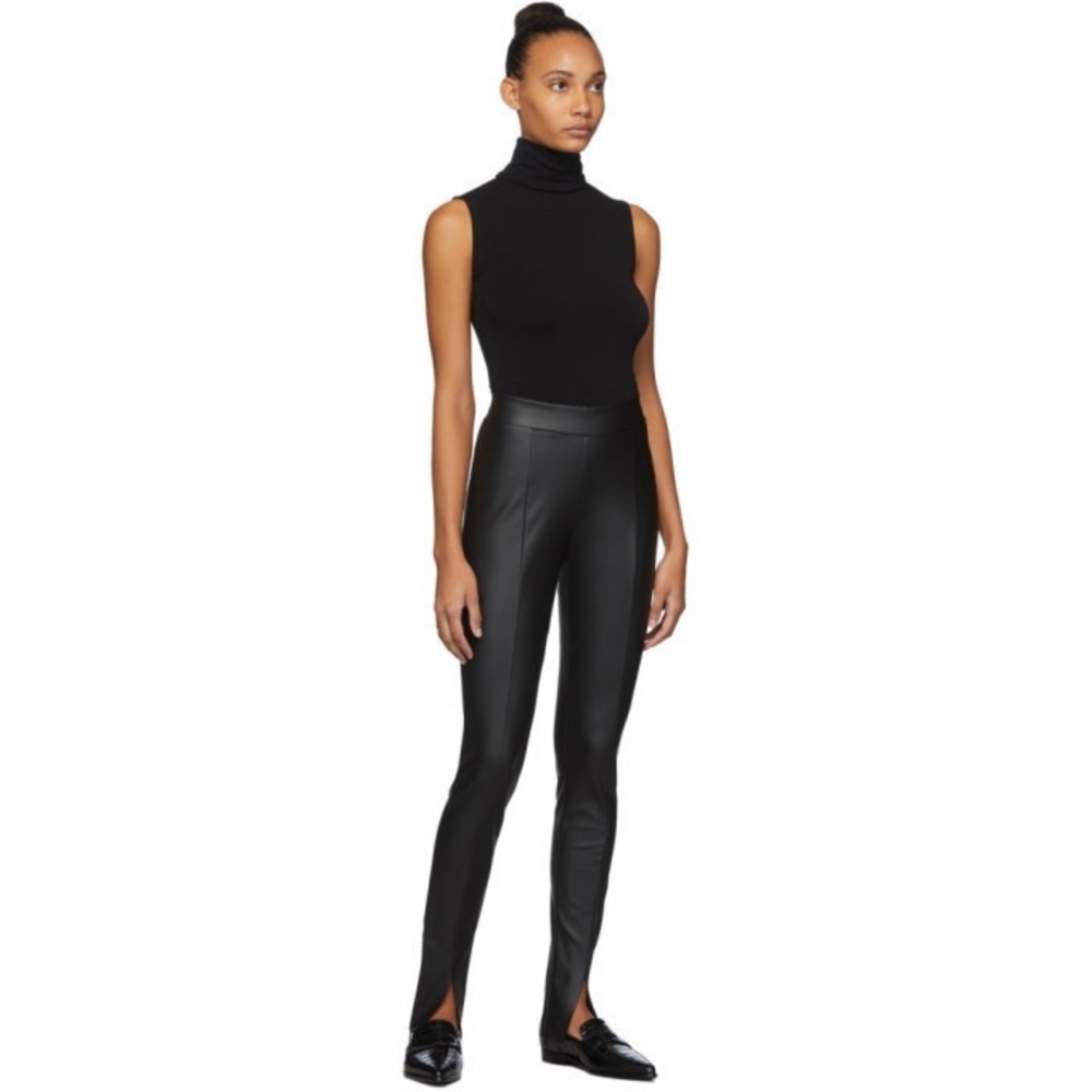 Wolford Vegan Faux Leather Estella Slit Leggings in Black US Sz. 4 EU34